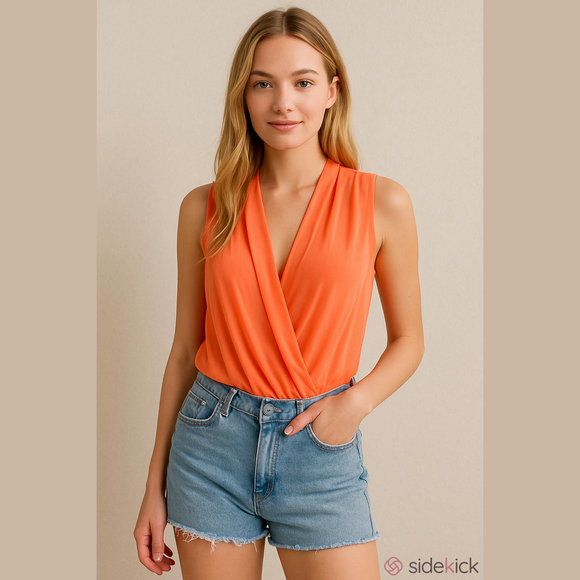 Poetry Tops - poetry Women’s sleeveless orange Bodysuit crossover Blouse Size s